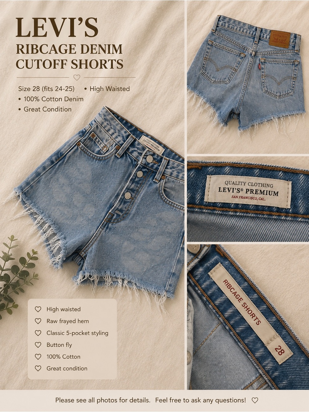 Levi's Ribcage Cutoff Denim Shorts - Light Blue